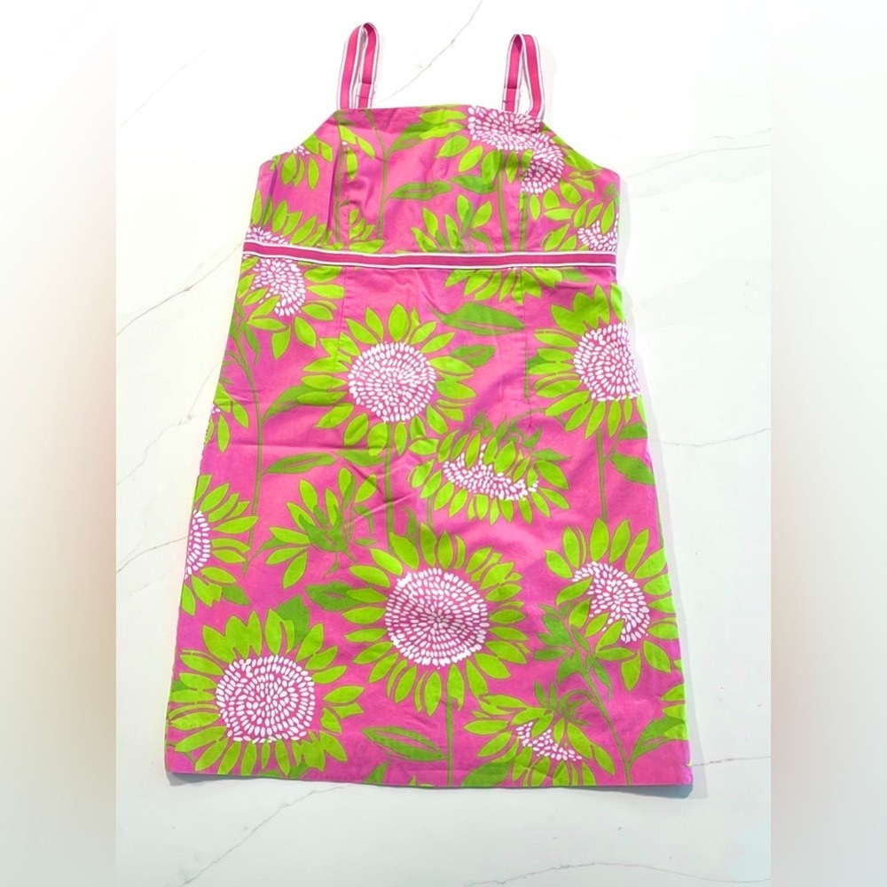 Lilly Pulitzer Girls Sunflower Summer Dress Pink and White and Green